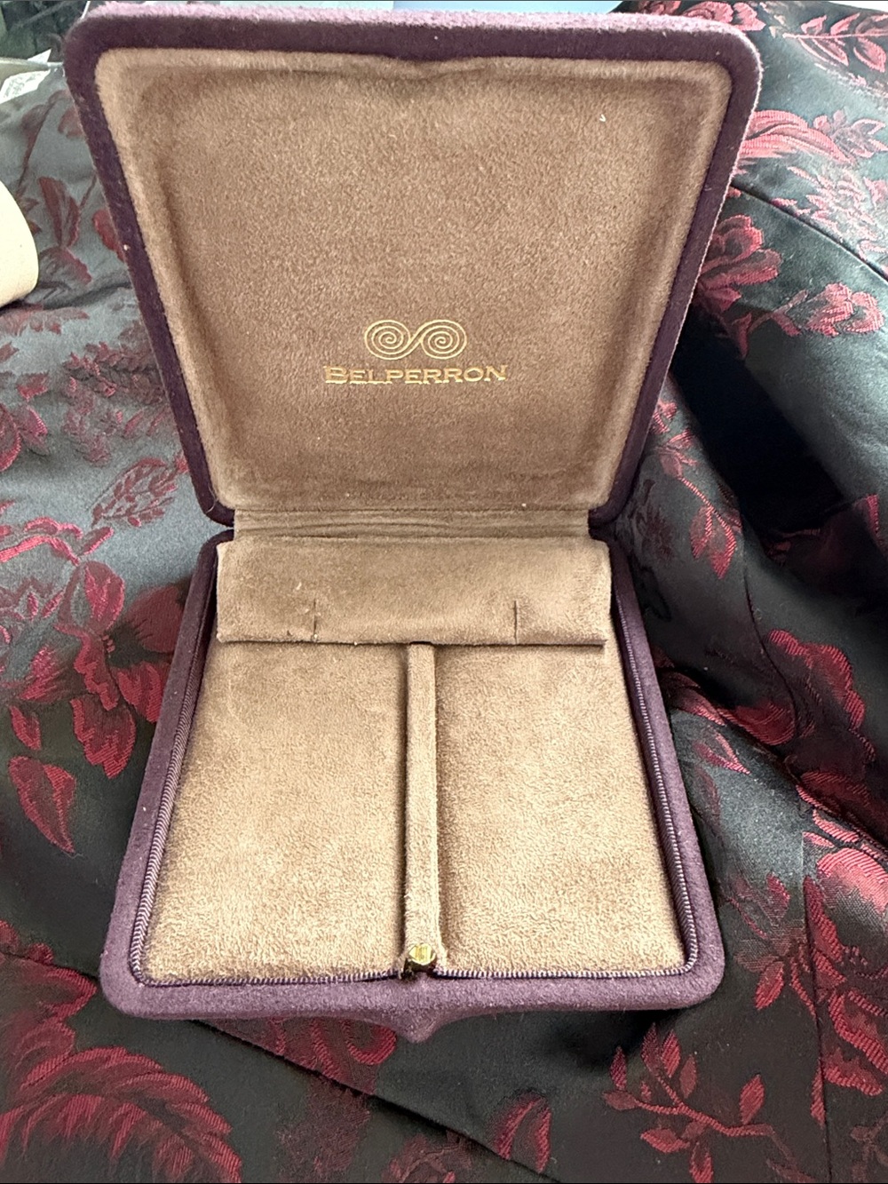 Belperron Velvet Jewelry Box in Purple with Taupe Interior